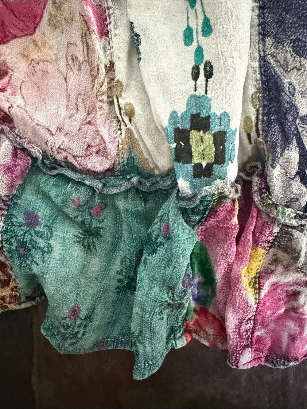 Young Threads elastic waist sz medium Patchwork Boho  squares Mini Skirt . Lined - Picture 8 of 14
